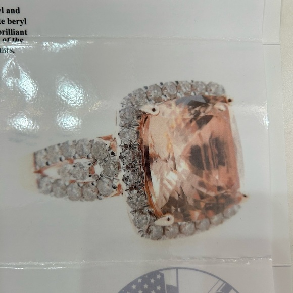 14 kt Rose Gold Morganite Beryl and Diamond Ring. Size 7. Ppwk incl. - Picture 10 of 16